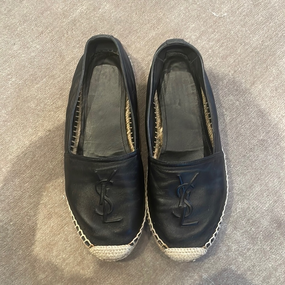 Logo-embossed leather espadrilles.